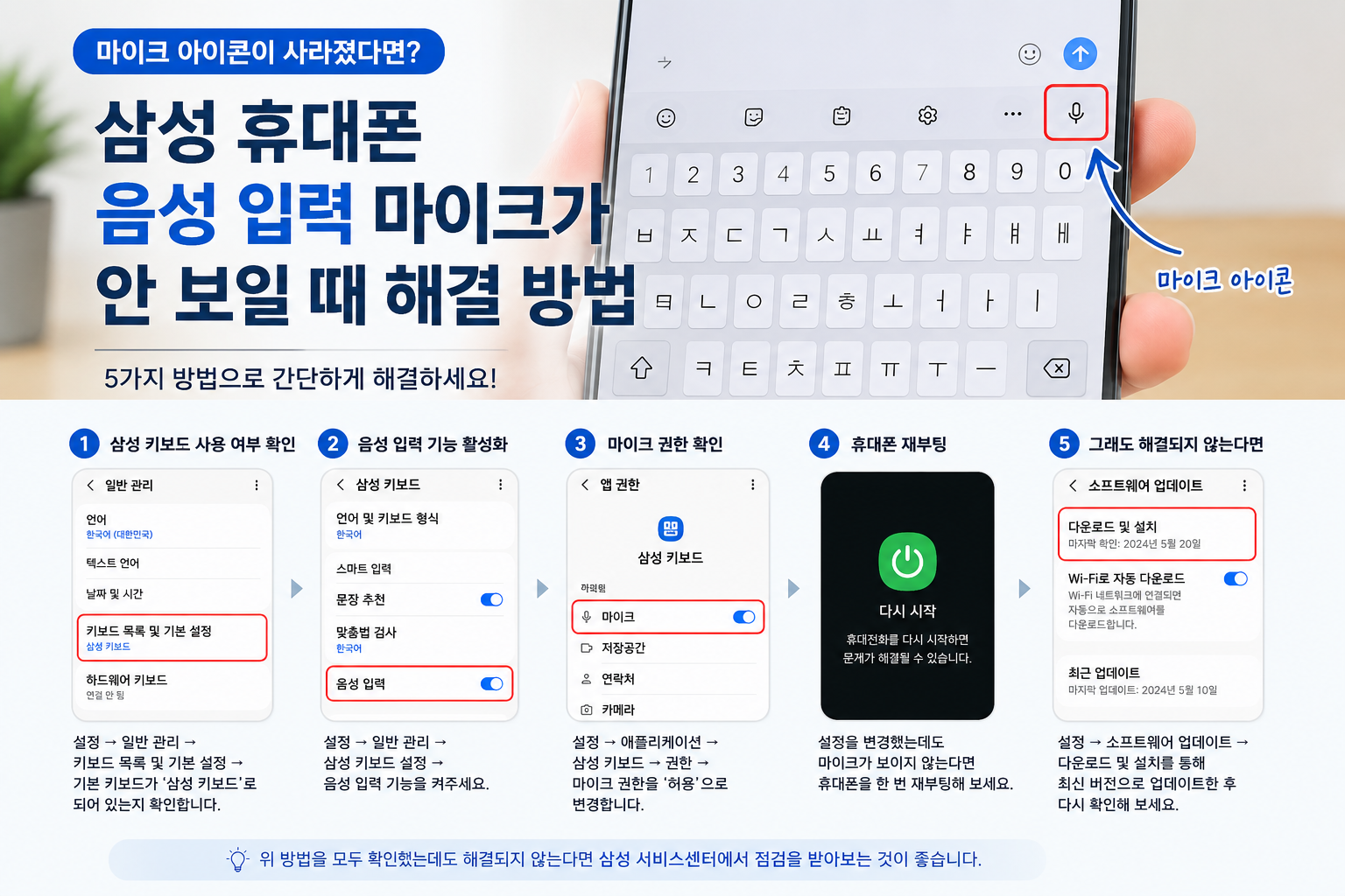 삼성 휴대폰 음성 입력 마이크가 안 보일때 해결 방법